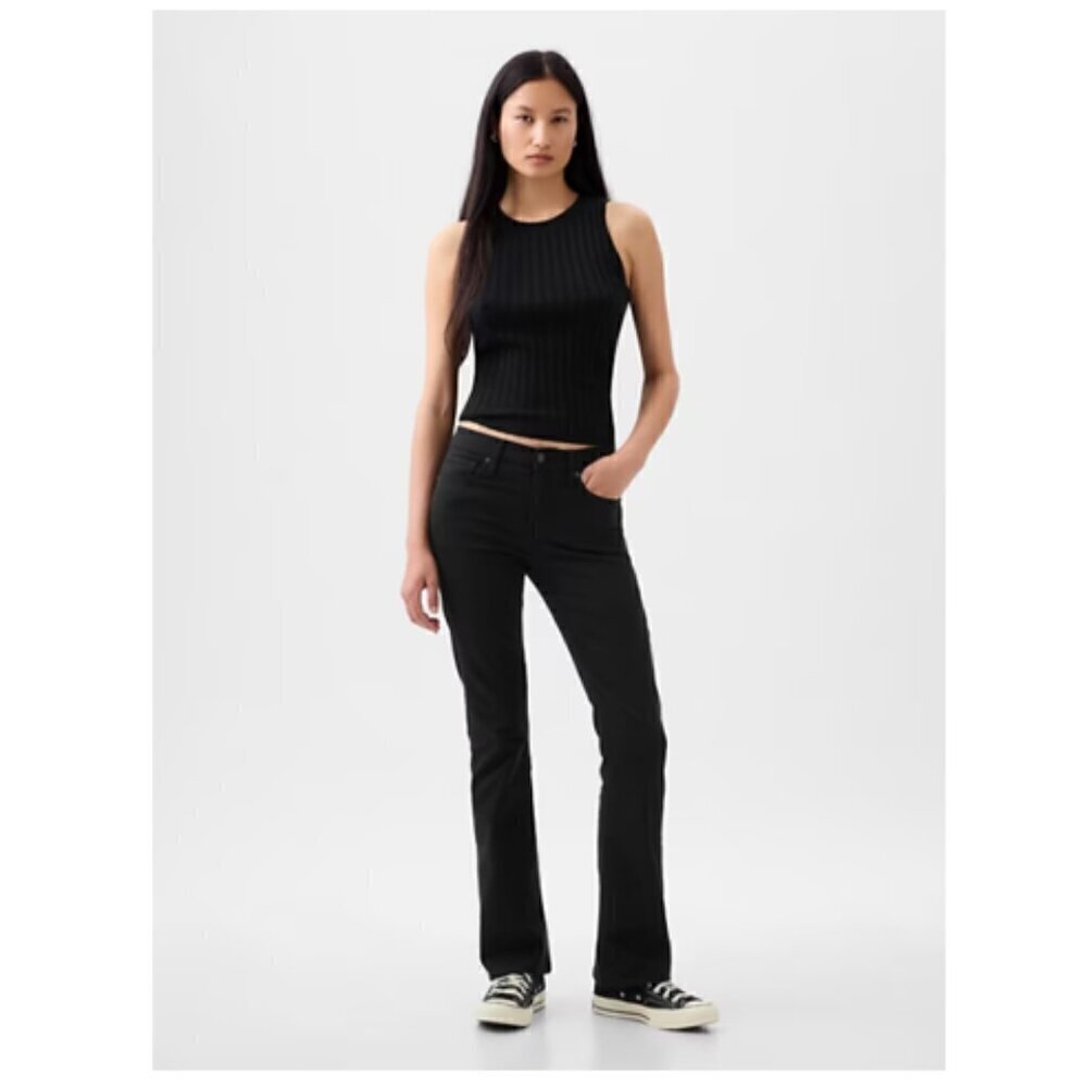 GAP Mid Rise Bootcut Jeans No Fade Black Stretch Boot  26/2 PETITE NWT RT$80